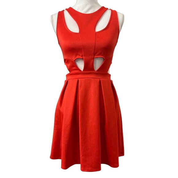 Orange Sleeveless Fit & Flare Mini Dress W/ Cutout Detail Size S CharlotteRusse - Picture 1 of 11
